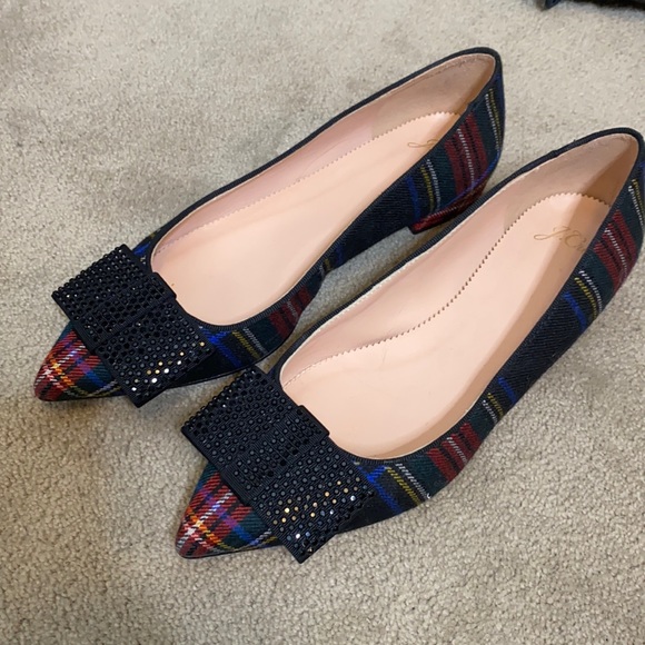 J. Crew Shoes - J Crew Tartan pointed flats with bow size 8